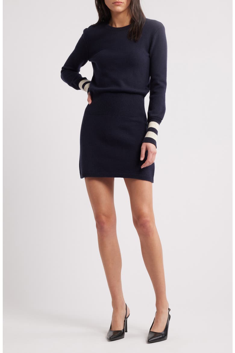 The Club Cashmere Blend Sweater Minidress, Main, color, NAVY MULTI