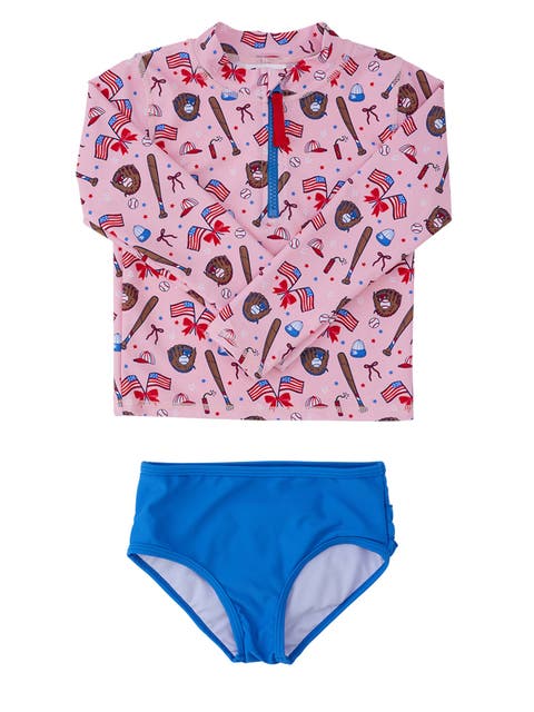 Toddler Girls UPF50+ Long Sleeve Zipper Rash Guard 2-Piece