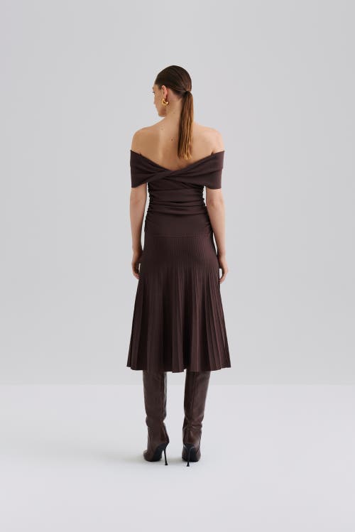 Malina Althena Off Shoulder Knitted Dress In Brown