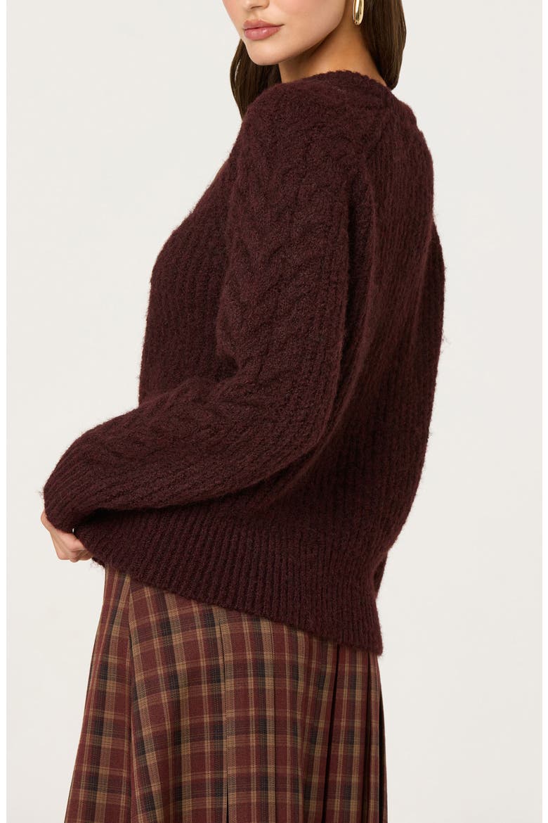 Taran Cable Knit Crewneck Sweater, Alternate, color, WINE