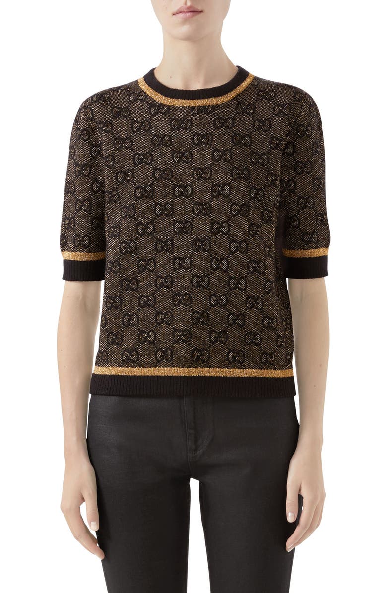 Gucci GG Logo Metallic Jacquard Sweater, Main, color, 