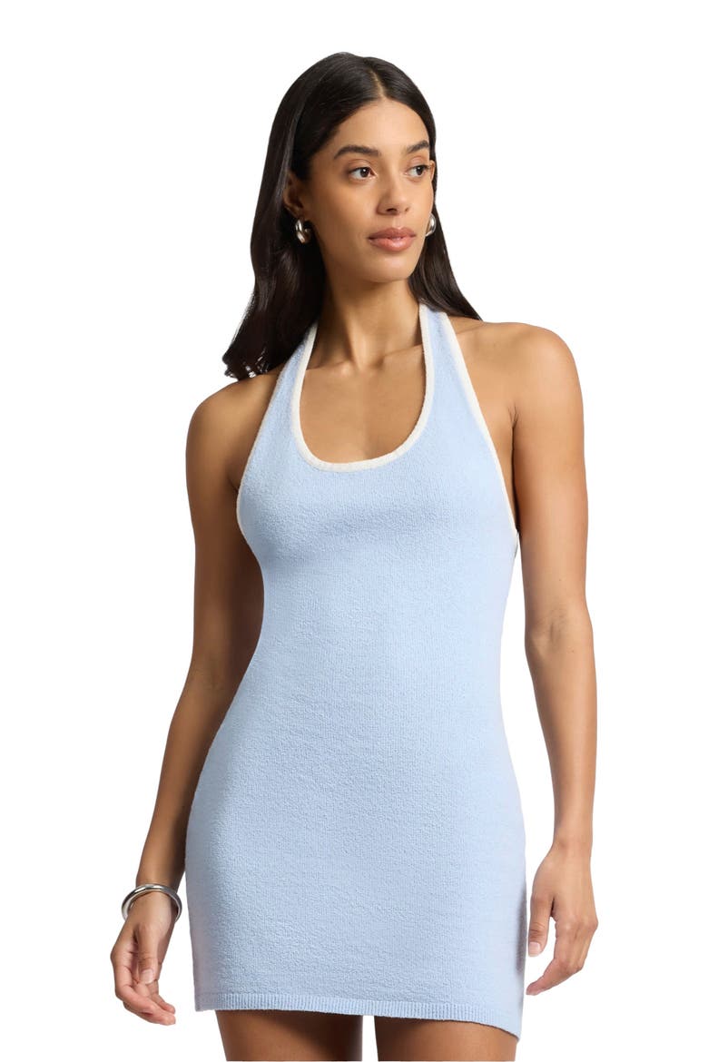 Cotton Boucle Mini Halter Dress, Alternate, color, Sky/White