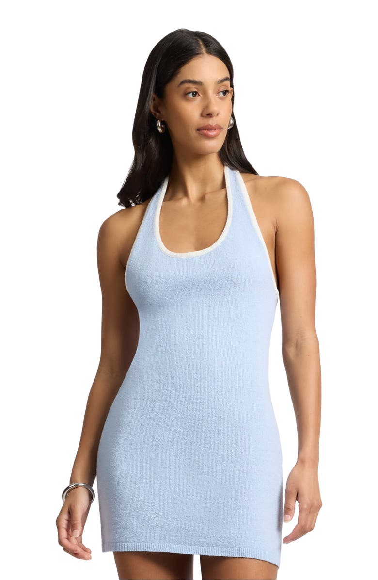 Onia Cotton Boucle Mini Halter Dress, Alternate, color, Sky/White