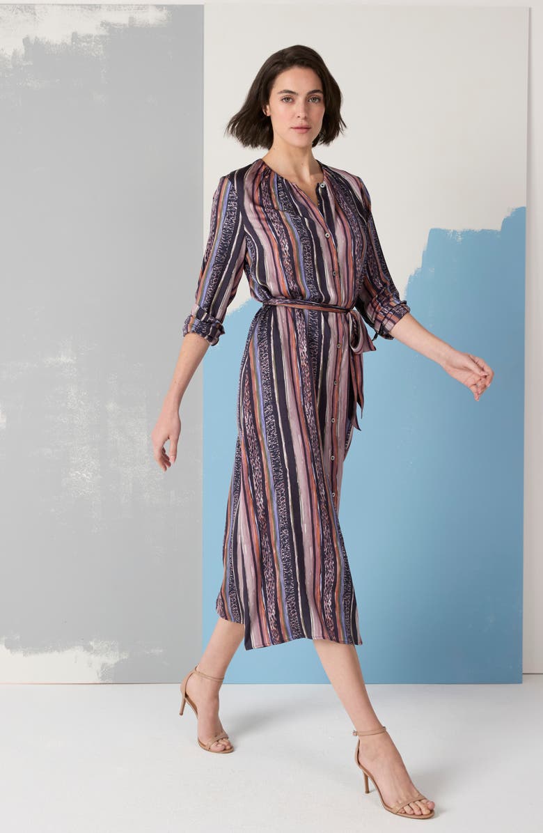 NIC+ZOE Loren Animal Stripe Long Sleeve Midi Shirtdress, Alternate, color, Indigo Multi