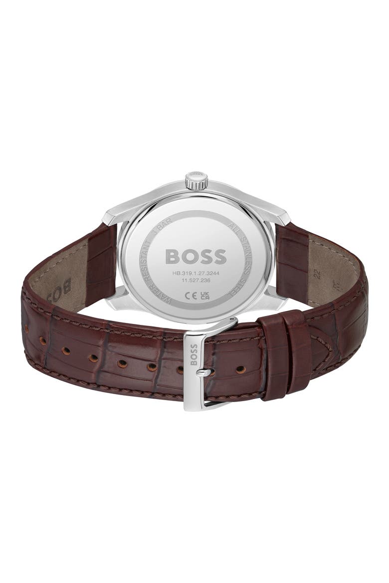 Principle Leather Strap Watch, 45mm, Alternate, color, SILVER