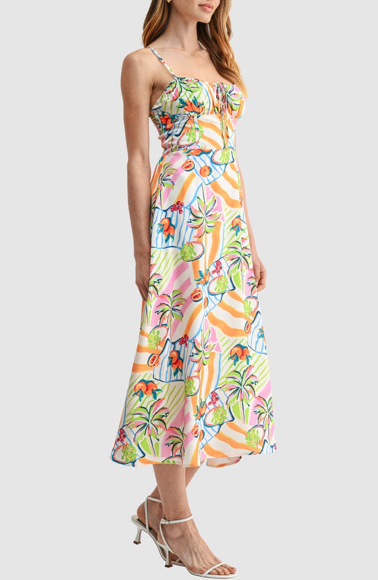 All in Favor Shirred Neckline Midi Dress, Alternate, color, Conversational Print