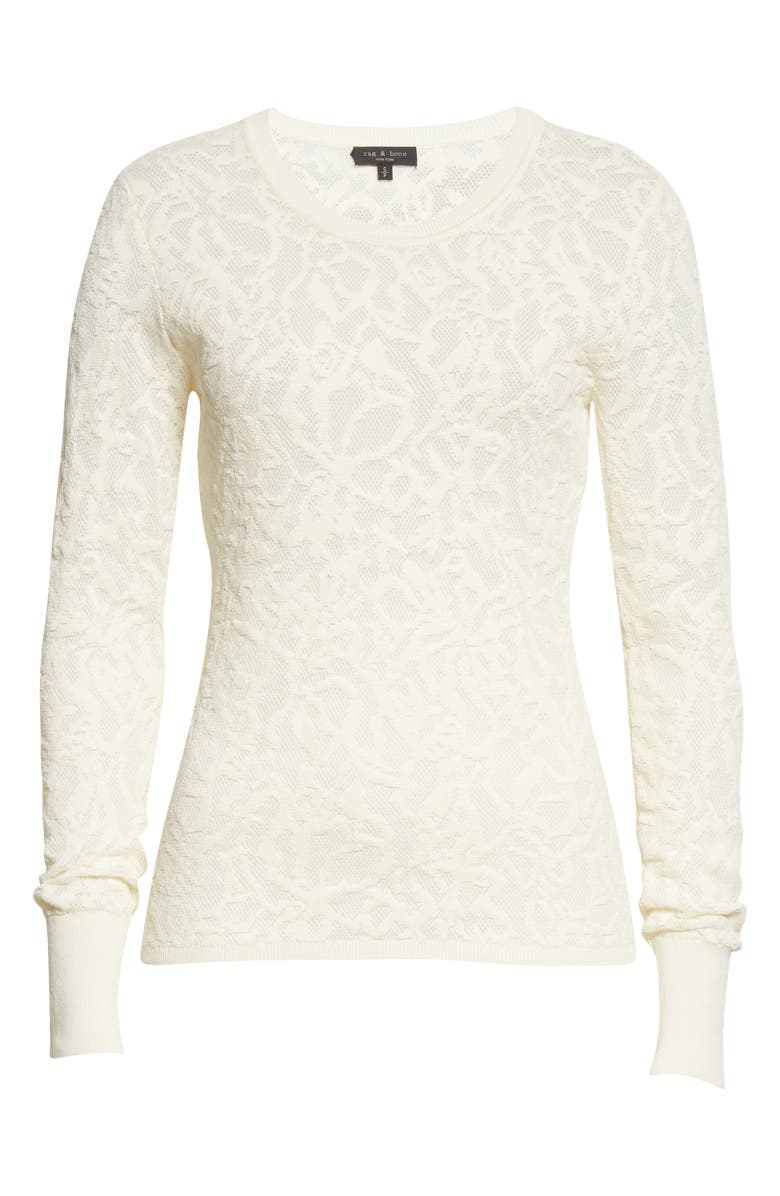 rag & bone Perry Long Sleeve Crewneck Cotton Blend Lace Top, Alternate, color, Ivory