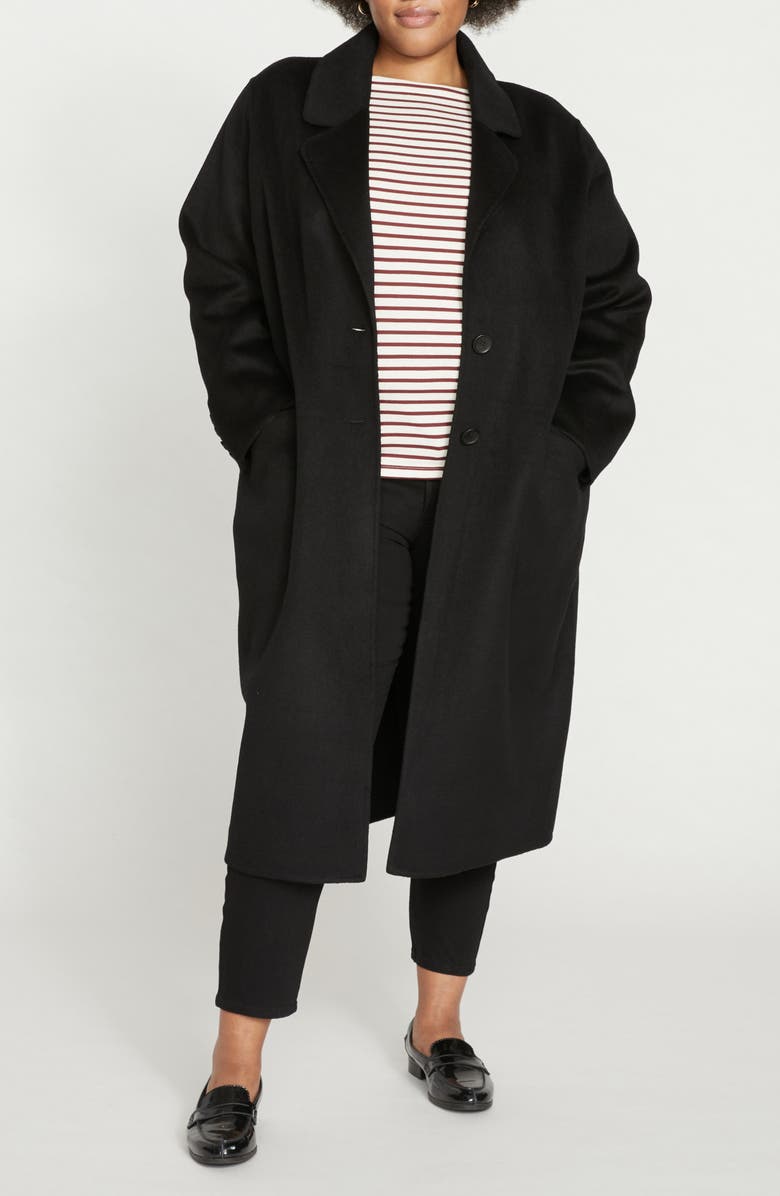 Universal Standard Belted Wool Blend Double Face Long Coat, Main, color, Black