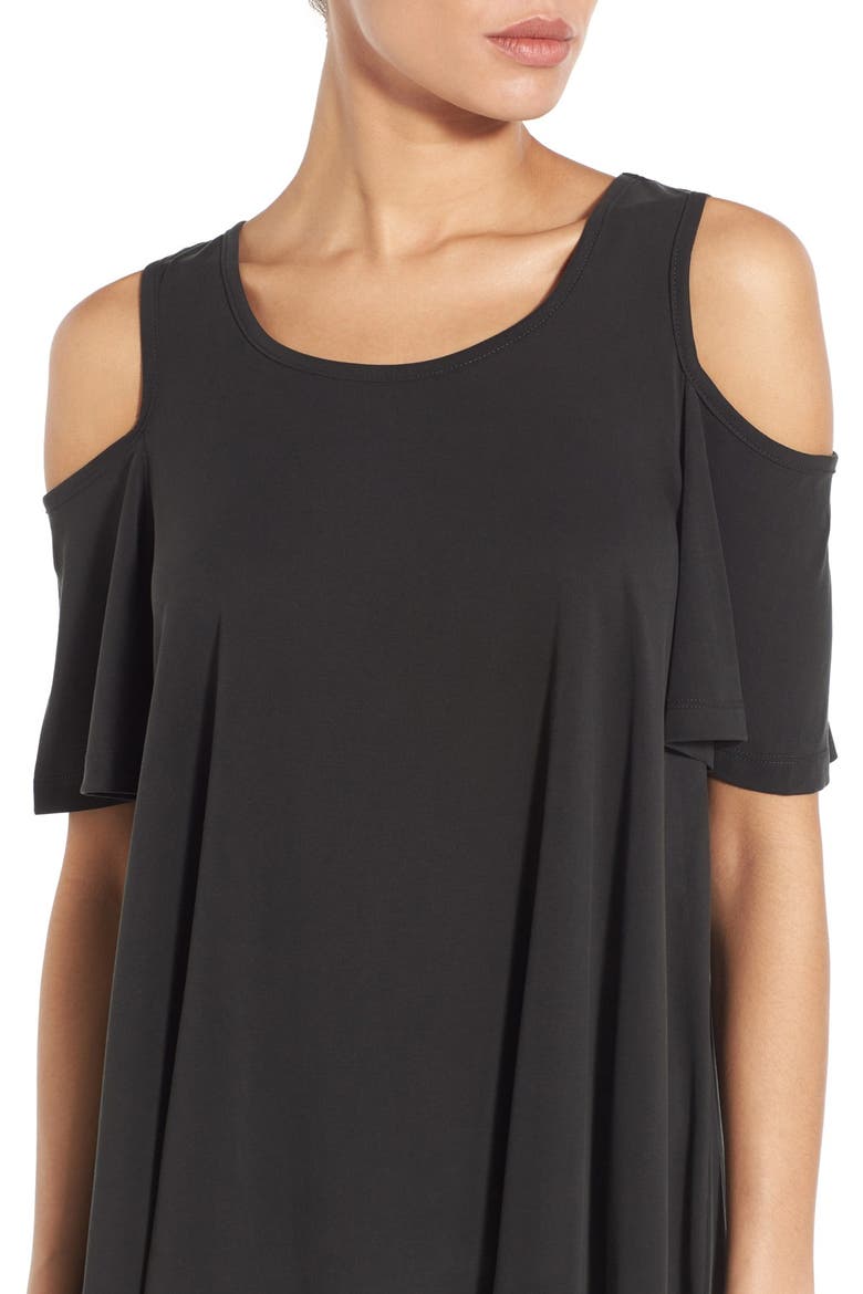 Cold Shoulder Flutter Sleeve Top, Alternate, color, BLACK