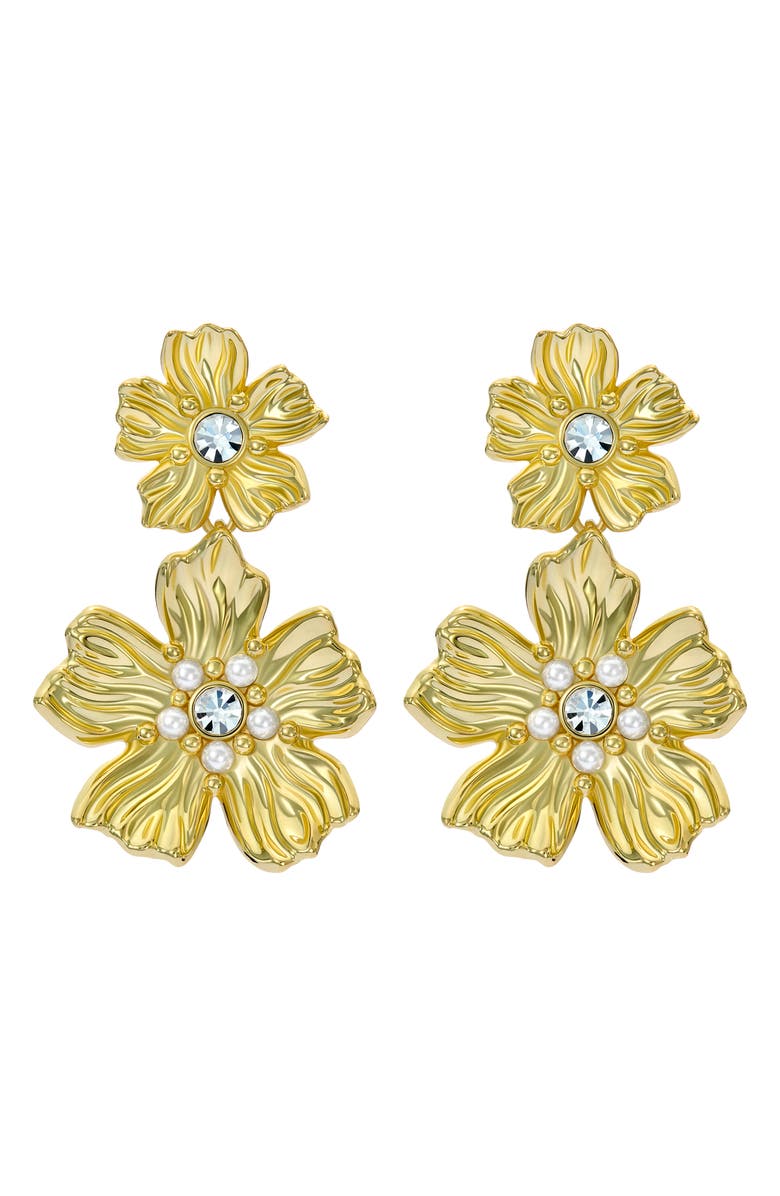 Ted Baker Pettala Flower Statement Drop Earrings, Main, color, Gold Tone / Pearl / Clear
