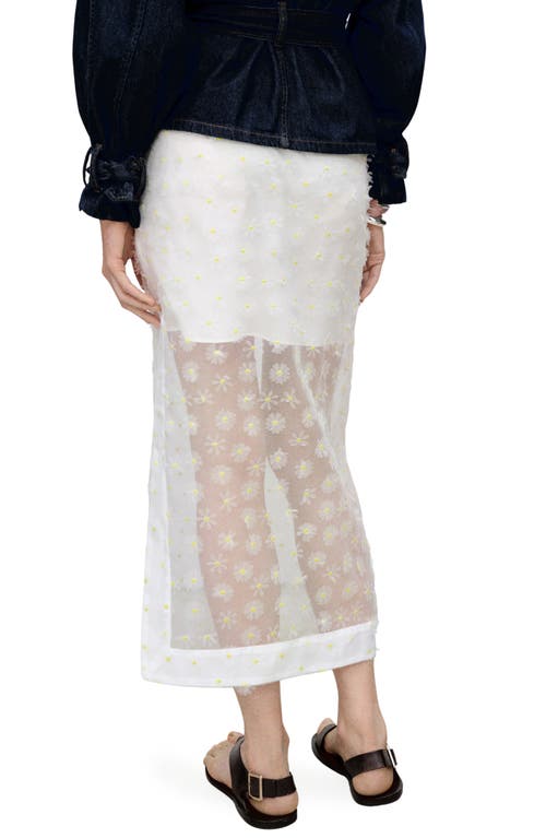 Shop Mango Daisy Embroidery Sheer Skirt In Off White