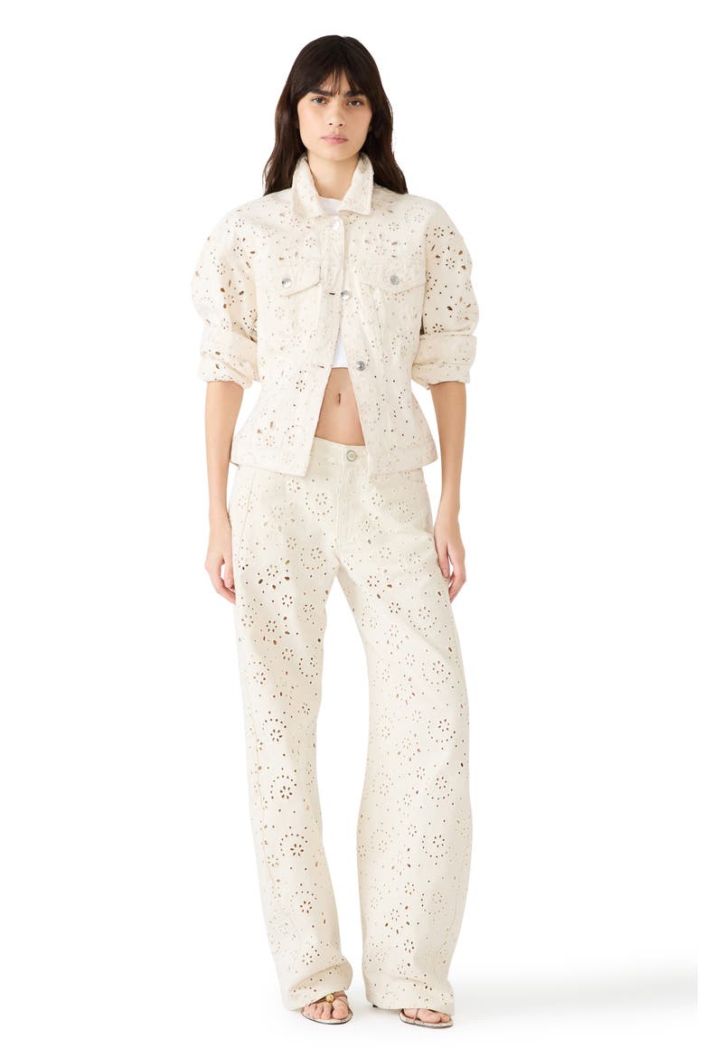Rori Embroidered Floral Eyelet Wide Leg Jeans, Alternate, color, SEA MIST
