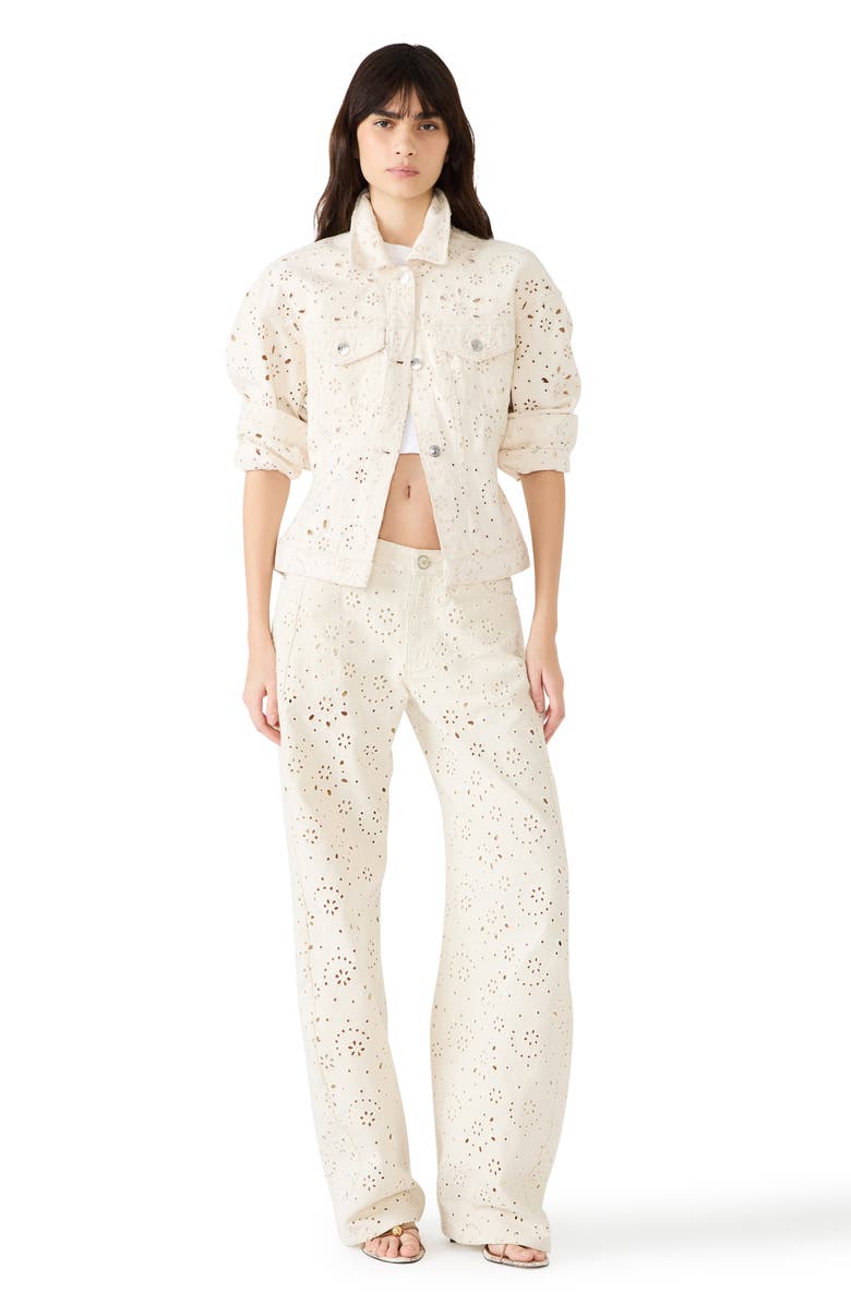 Steve Madden Rori Embroidered Floral Eyelet Wide Leg Jeans, Alternate, color, Sea Mist