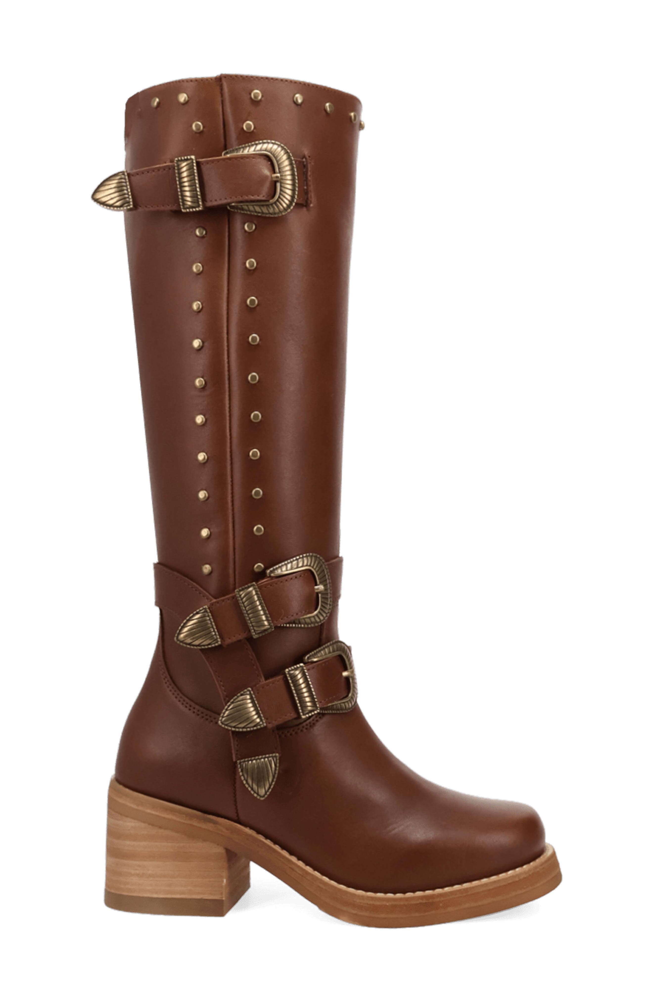 Fillmore Studded Knee High Boot, Alternate, color, BROWN