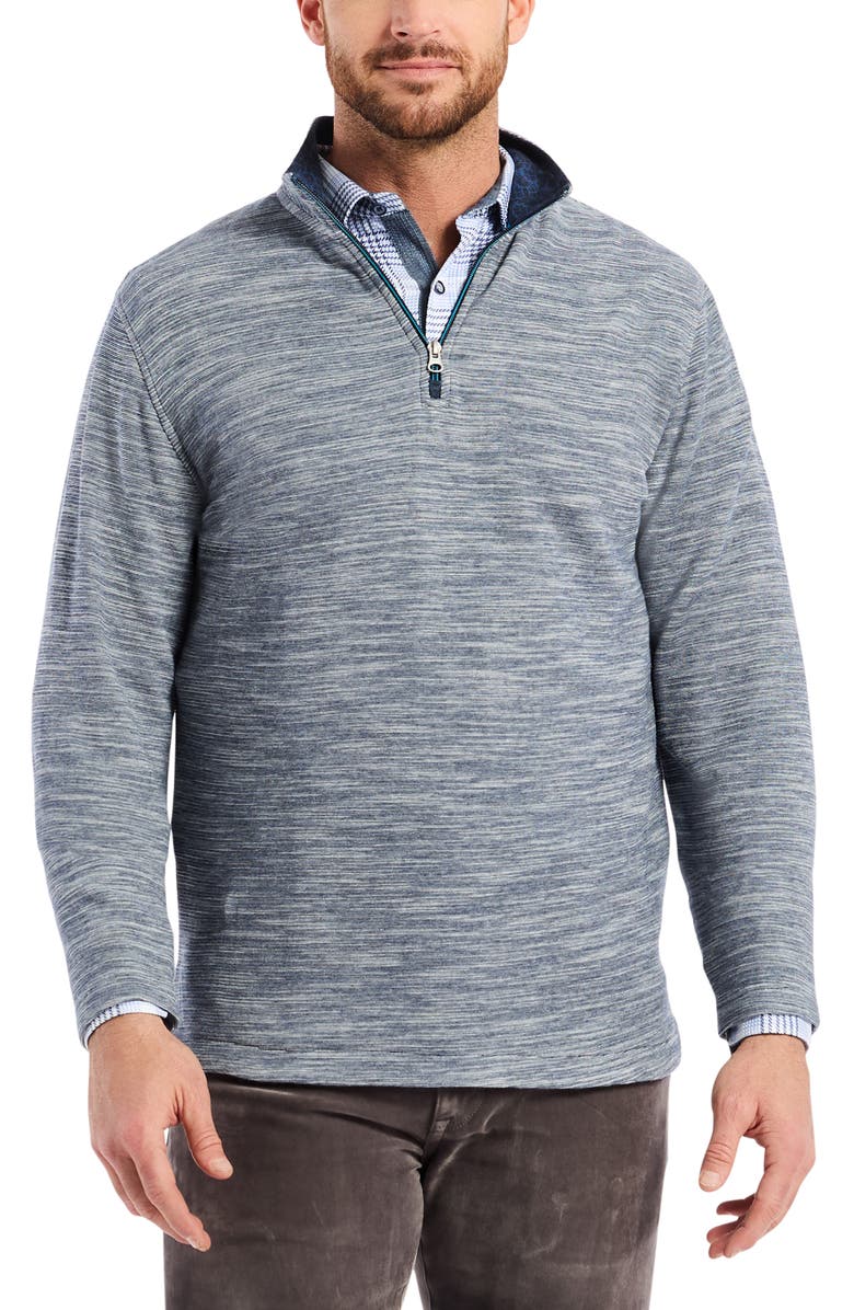 Robert Graham Ledson Space Dye Cotton Quarter Zip Top, Main, color, Navy