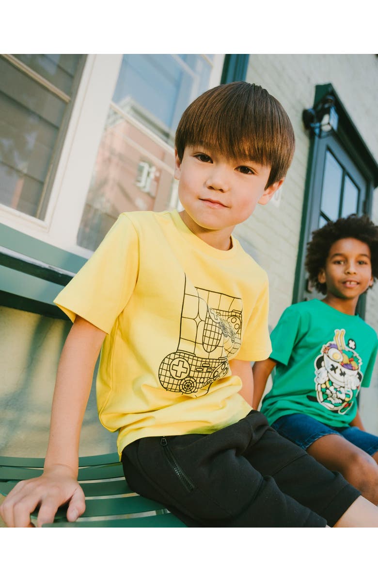 Deux par Deux Organic Cotton Jersey Gamer T-Shirt, Alternate, color, Yellow