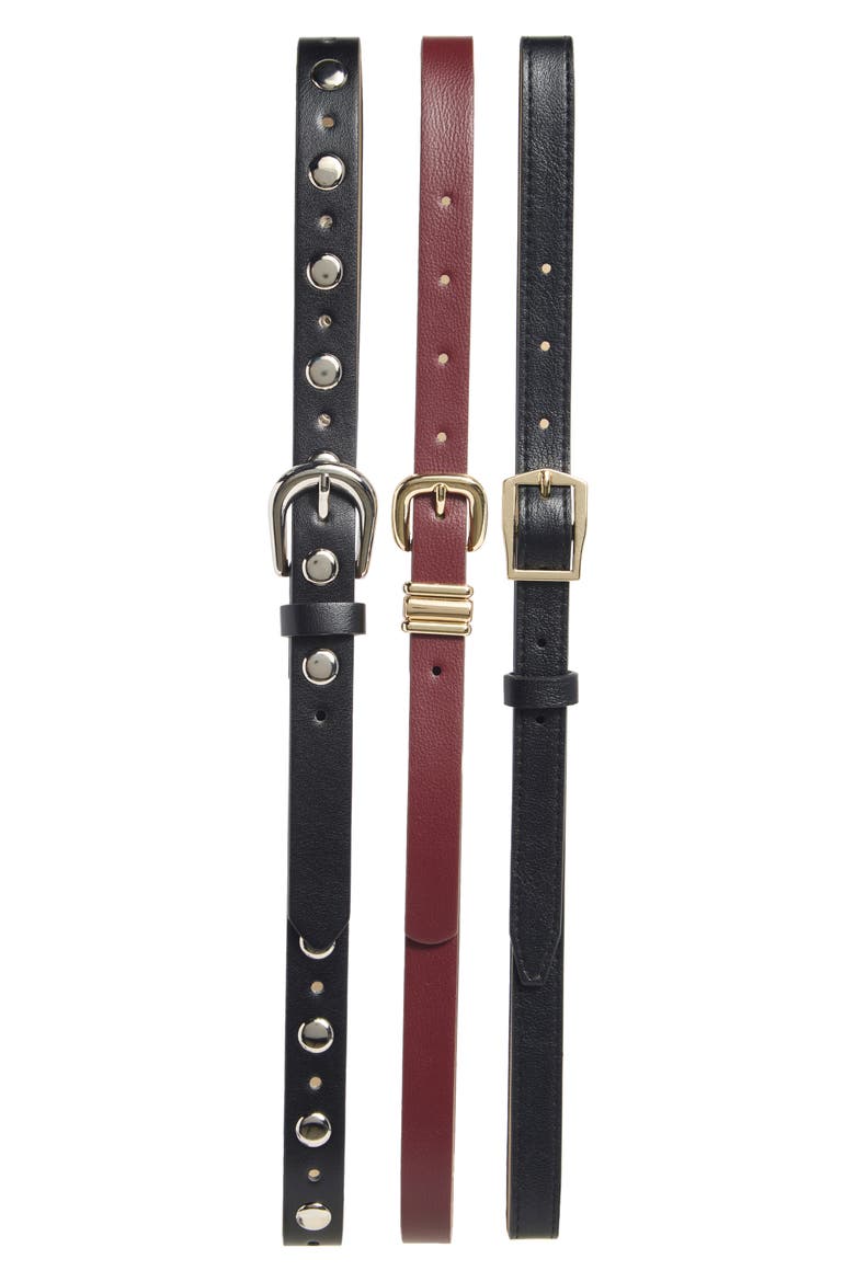 3-for-1 Faux Leather Belt Set, Main, color, BLACK-BORDEAUX-BLACK