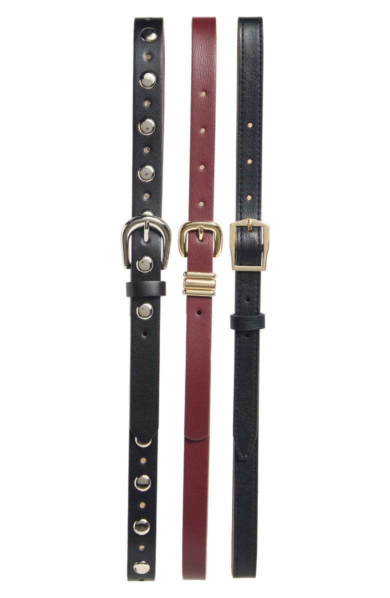 Steve Madden 3-for-1 Faux Leather Belt Set, Main, color, Black-Bordeaux-Black