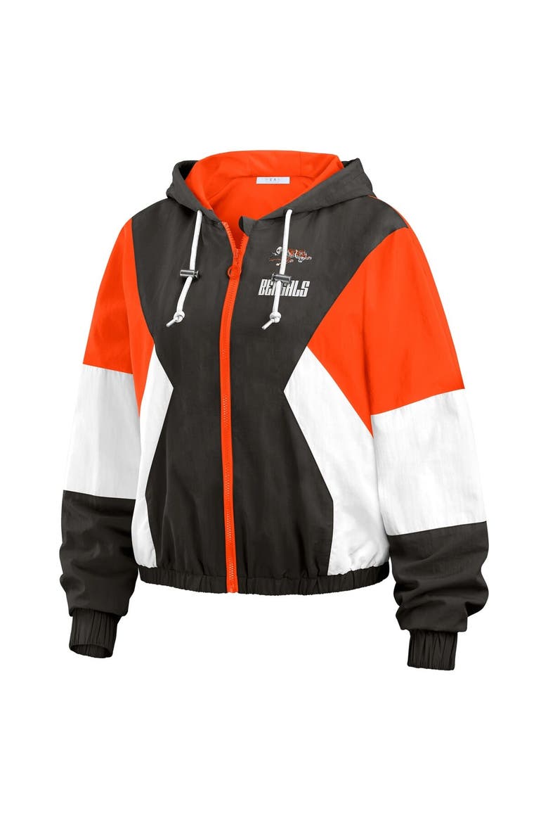 Women's WEAR by Erin Andrews Black/Orange Cincinnati Bengals Color Block Full-Zip Windbreaker Jacket, Alternate, color, Black
