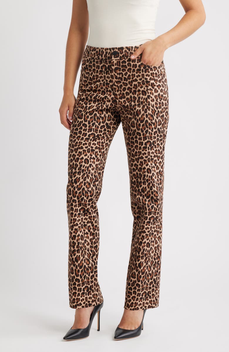 Anne Klein Leopard Print Bootcut Pants, Main, color, Anne Black Multi