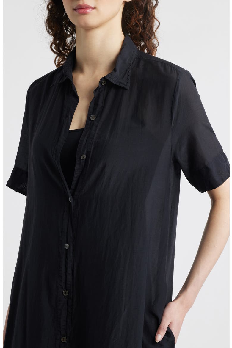 Cotton & Silk Shirtdress, Alternate, color, BLACK
