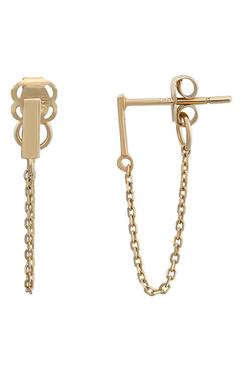 14K Gold Bar & Chain Hoop Earrings