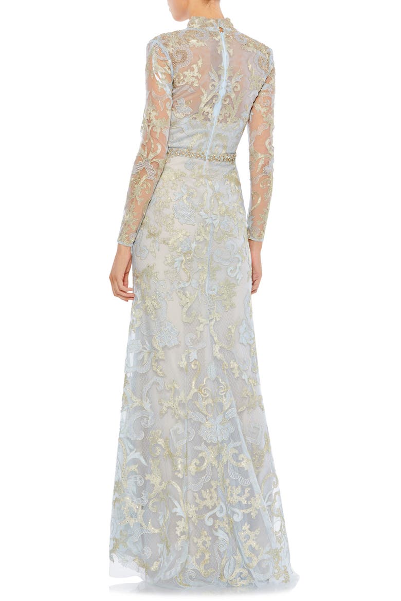 Long Sleeve Applique V-Neck Gown, Alternate, color, POWDER BLUE