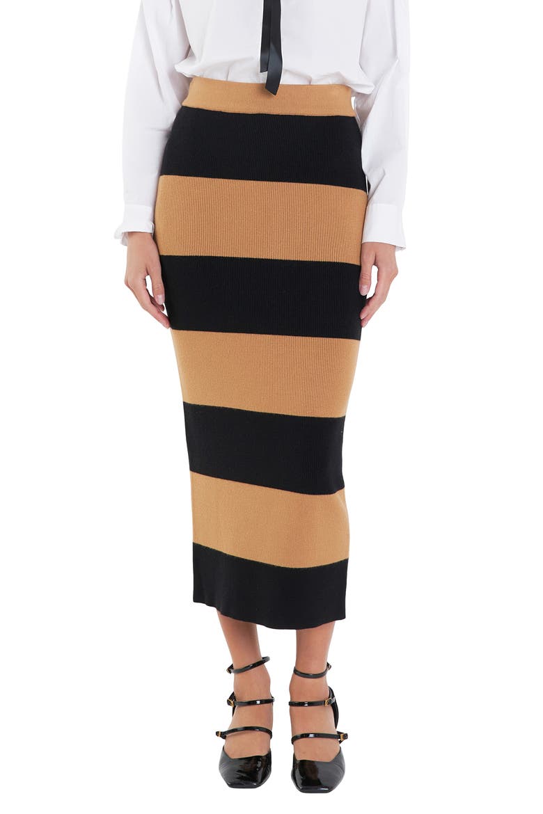 Stripe Knit Skirt, Alternate, color, CAMEL/ BLACK