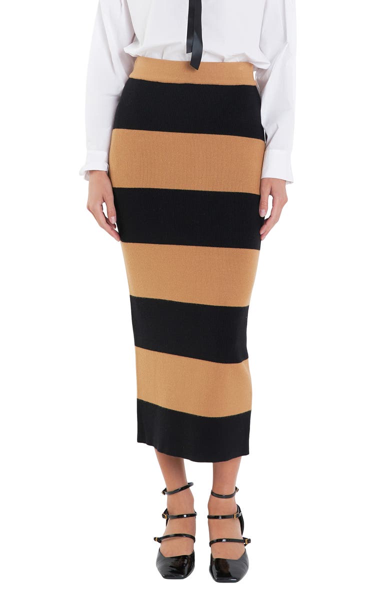 English Factory Stripe Knit Skirt, Alternate, color, Camel/ Black
