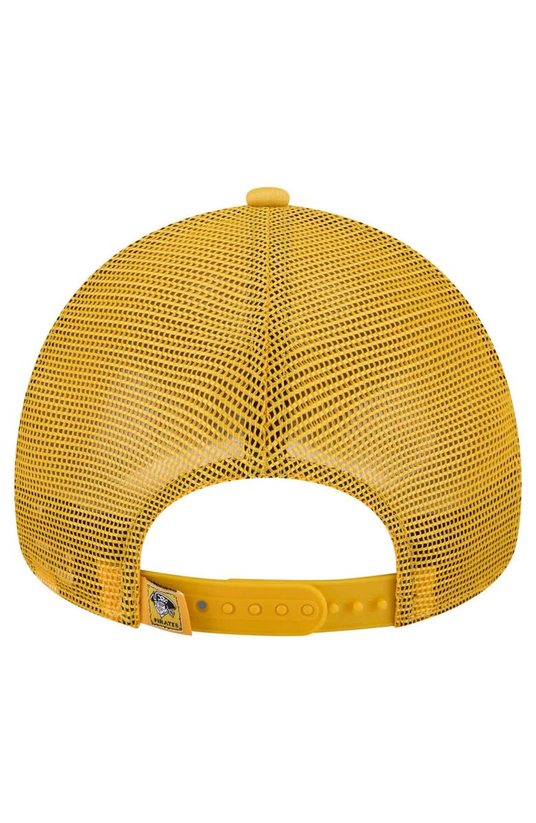 New Era Men's New Era White/Gold Pittsburgh Pirates Distressed 9FORTY A-Frame Adjustable Trucker Hat, Alternate, color, White