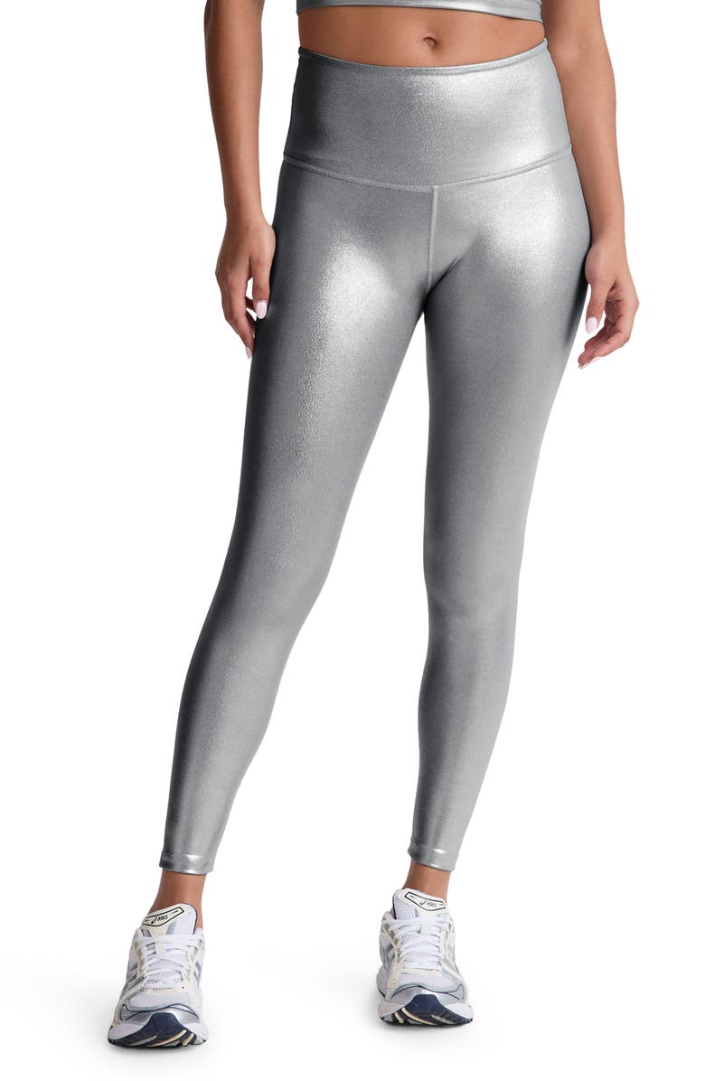 Beyond Yoga Caught in the Midi High Waist Leggings, Main, color, Liquid Silver