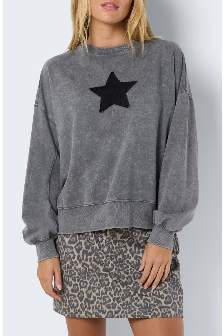 Robin Star Appliqué Cotton Sweatshirt, Alternate, color, CHARCOAL GRAY DETAIL WASHED