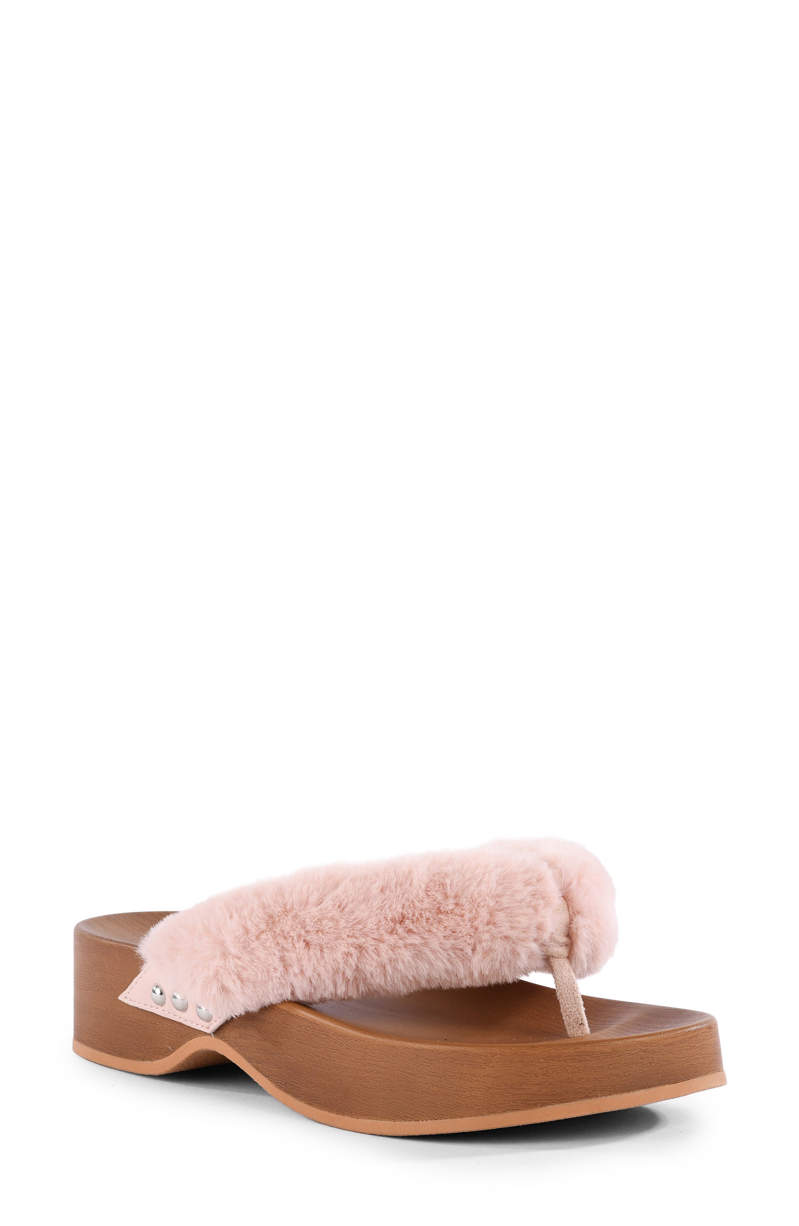Ocean Ave Faux Fur Flip Flop, Main, color, BLUSH