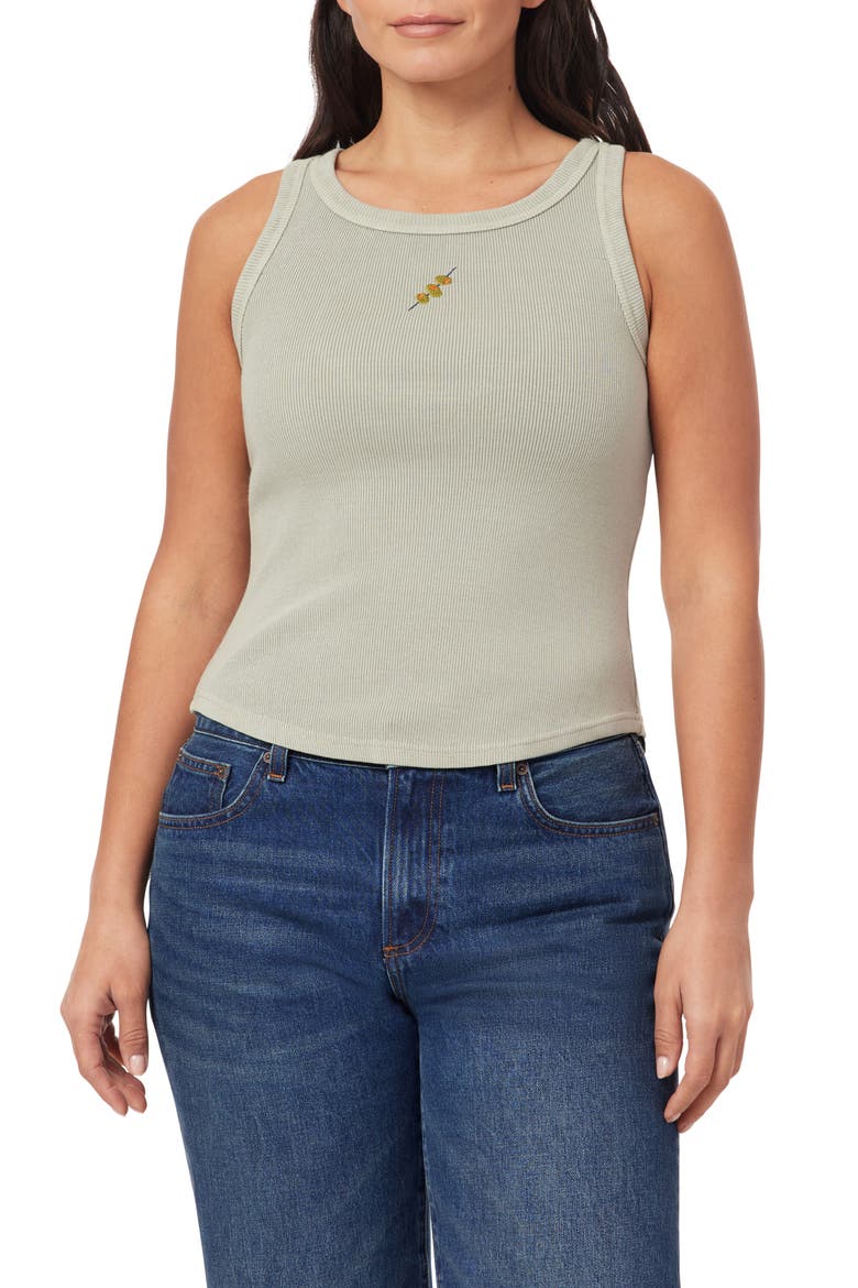 Embroidered Ribbed Tank, Main, color, BELIGIAN BLOCK- OLIVES