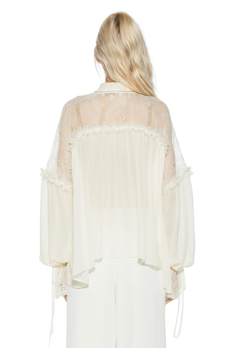 Indigo Lace Cotton Blouse, Alternate, color, Ivory