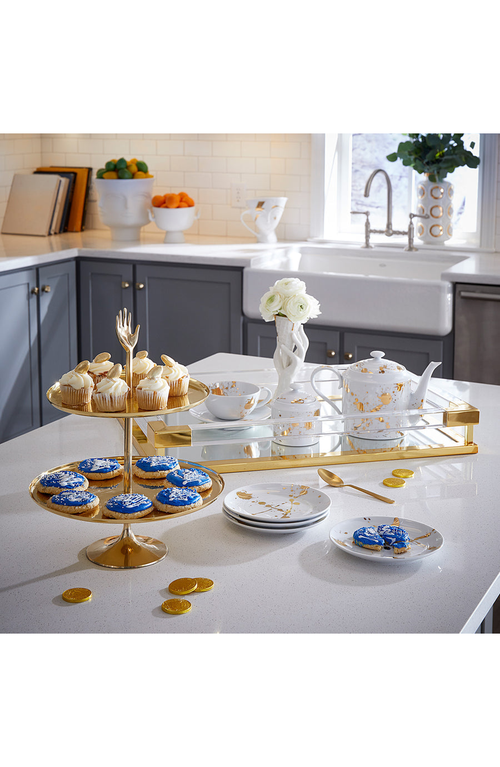 Jonathan Adler 1948 Sugar Bowl In White/gold Splatter