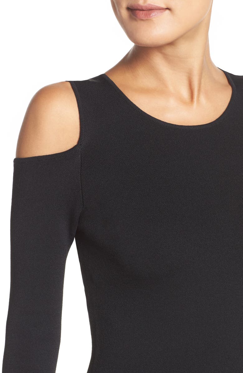 Eliza J Cold Shoulder Knit Body-Con Dress, Alternate, color, 