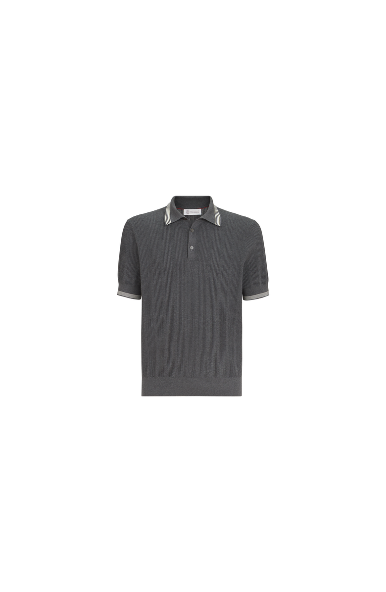 Brunello Cucinelli Cotton textured rib knit polo, Main, color, Anthracite