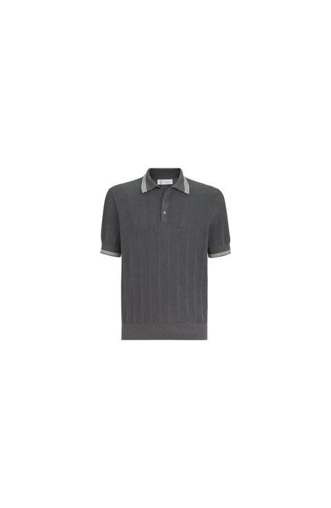 Cotton textured rib knit polo