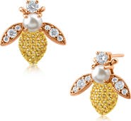 CZ by Kenneth Jay Lane CZ BY KENNETH JAY LANE CZ Pave & Imitaton Pearl Bee Stud Earrings
