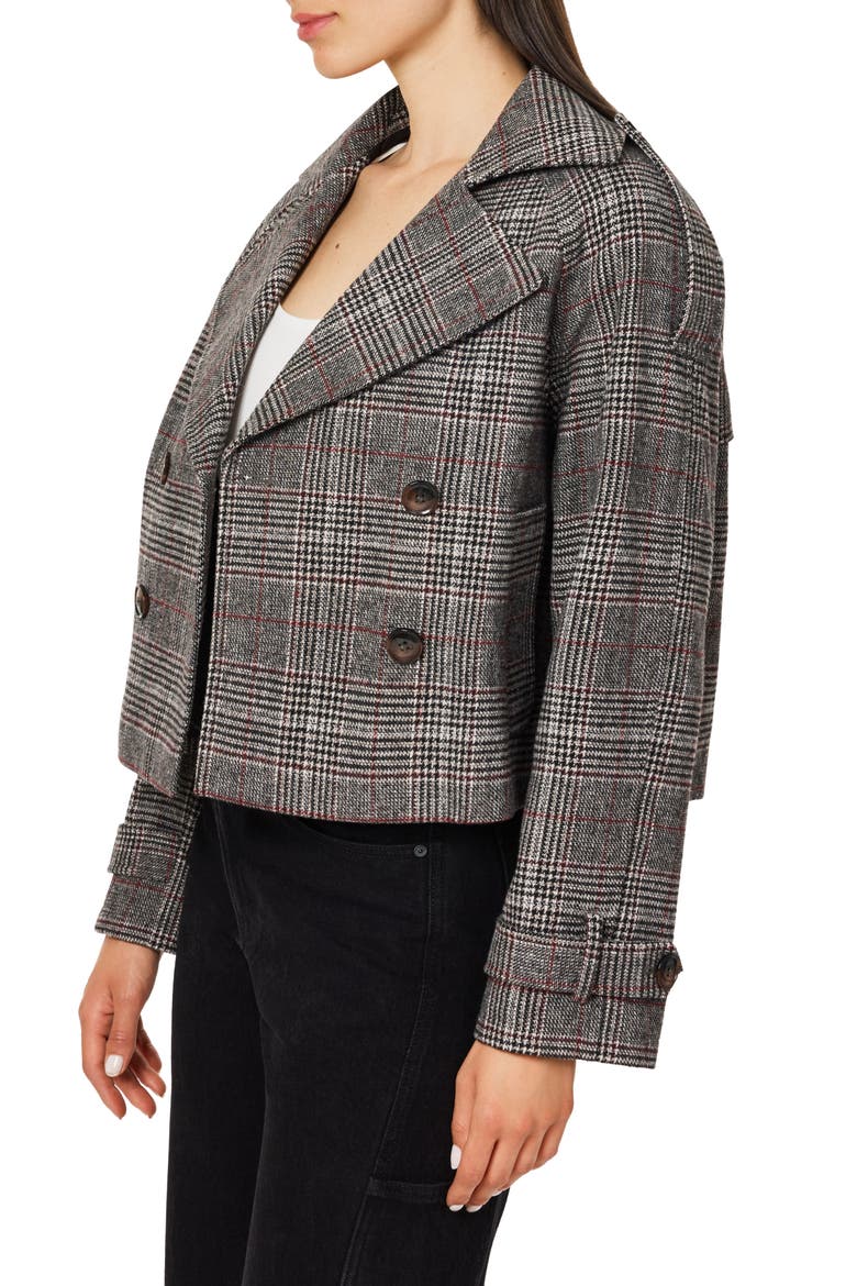 Plaid Double Breasted Cropped Jacket, Alternate, color, GREY PLAID