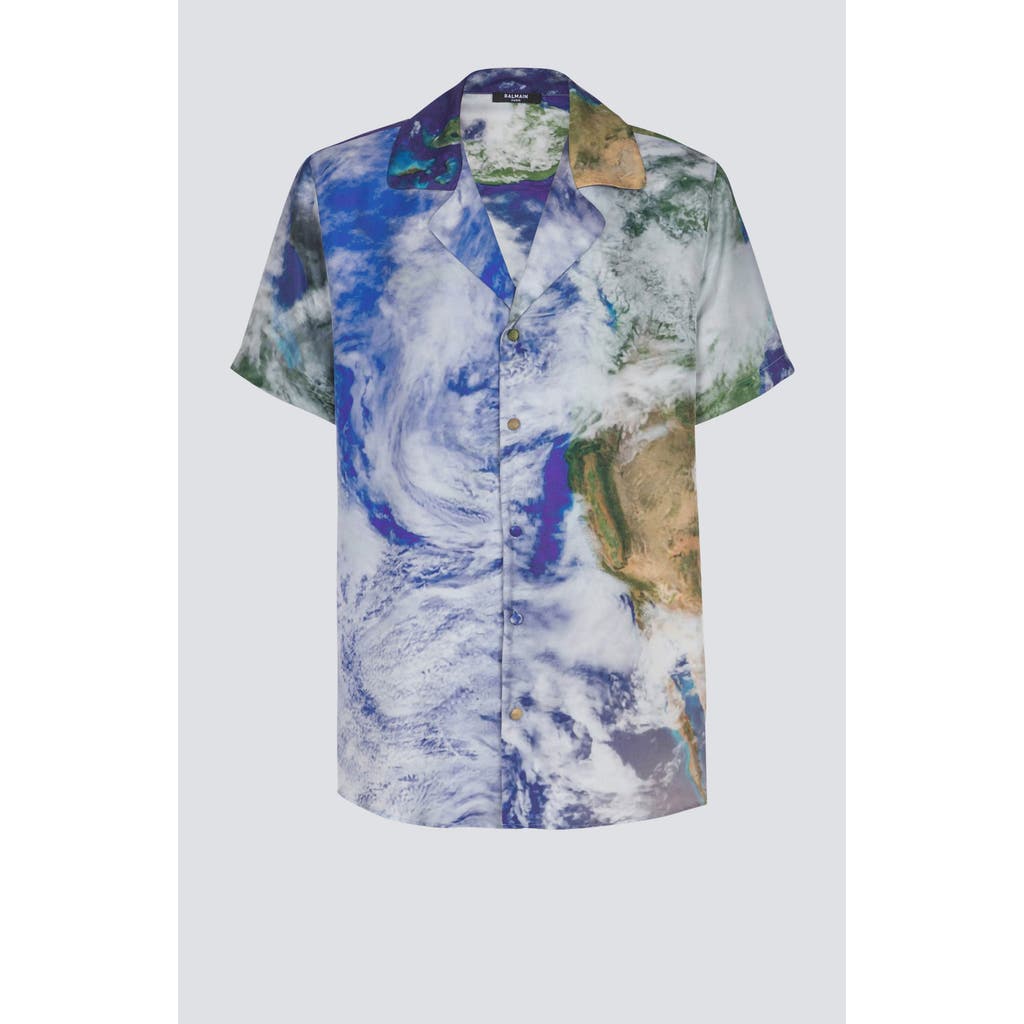 Balmain Pyjama Shirt With Earth Print In Multi