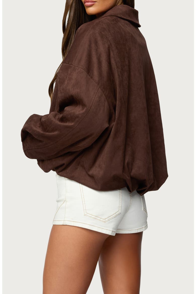 Alberta Bubble Hem Faux Suede Jacket, Alternate, color, DARK-BROWN