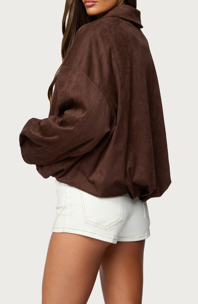 EDIKTED Alberta Bubble Hem Faux Suede Jacket, Alternate, color, Dark-Brown