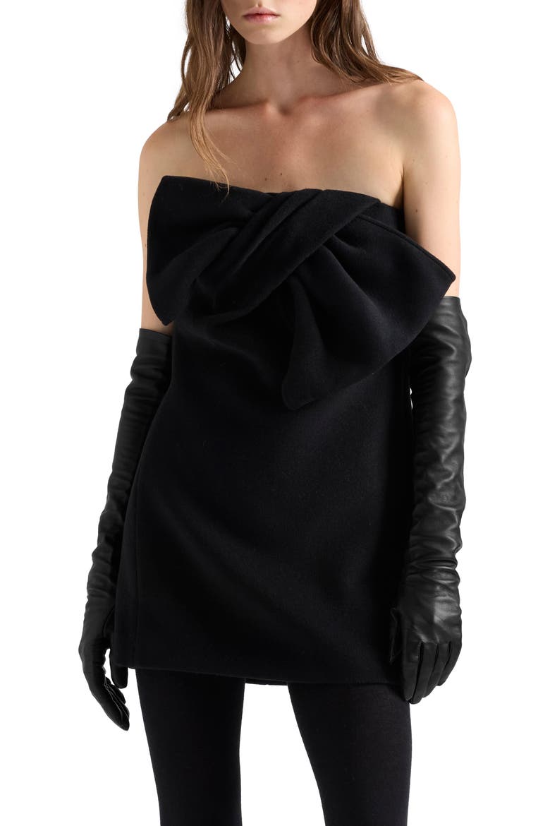 Bow Strapless Minidress, Alternate, color, WOOL BLEND BLACK