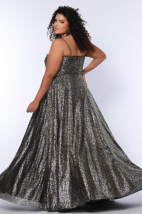 Sydney's Closet Animal Print Spaghetti Strap Plus Size A-line Gown In Animal Print