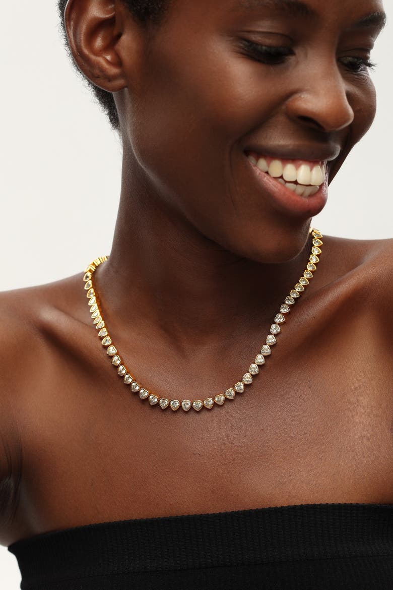 Heart Shaped Zirconia Tennis Choker Necklace, Alternate, color, Gold