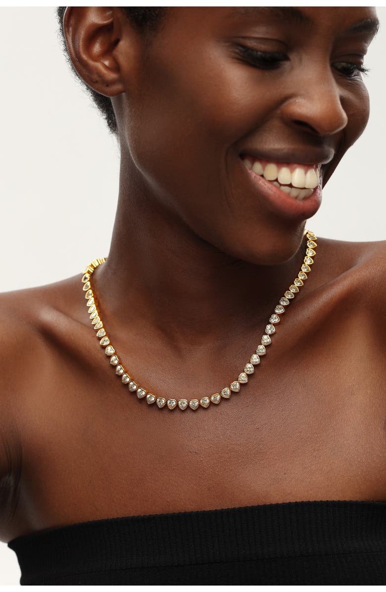 Classicharms Heart Shaped Zirconia Tennis Choker Necklace, Alternate, color, Gold