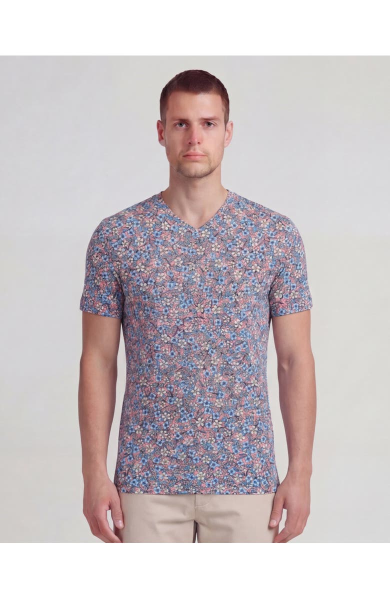 Lords of Harlech Floral Field Mens Vneck Tee, Main, color, Floral Field Coral