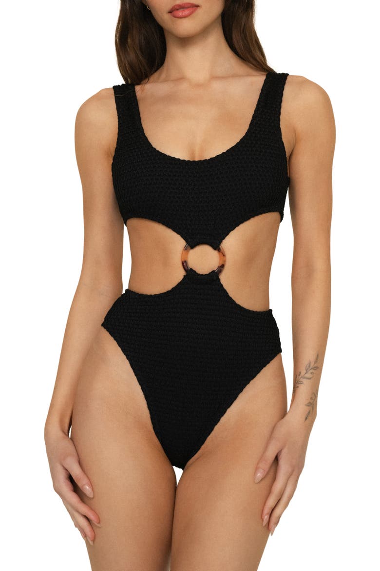 Cutout One-Piece Swimsuit, Main, color, BLACK CROCHET